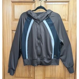 Pro Play Women's 2X Hoodie Brown Black Long Sleeves Full Zip Thumb Holes